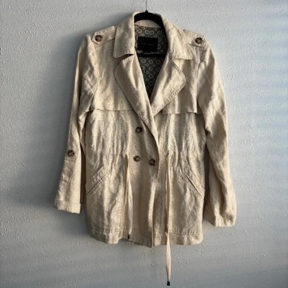 Sanctuary (Anthropologie) 100% Linen Beige Ecru Trench Jacket